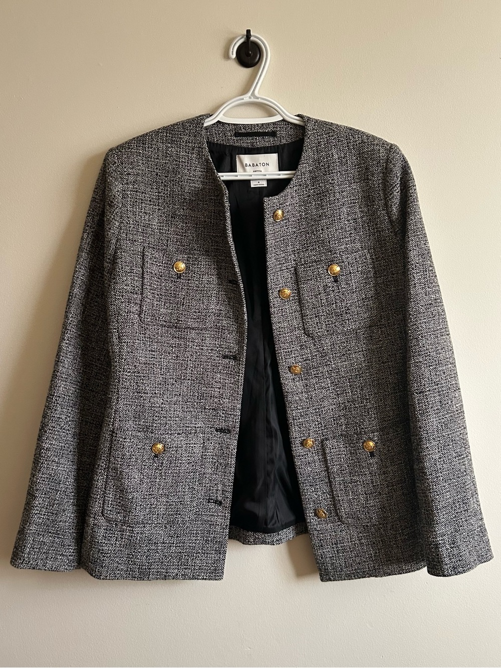 Aritzia Babaton cotton/Wool Blend Grey Tweed Button-Front Jacket